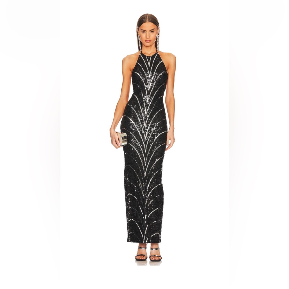 REVOLVE x MICHAEL COSTELLO COREEN GOWN IN BLACK & SILVER